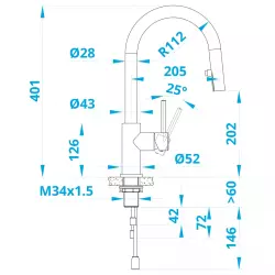 Caressi Stainless steel single lever kitchen mixer stainless steel with pull-out dish shower CA123I U ECO