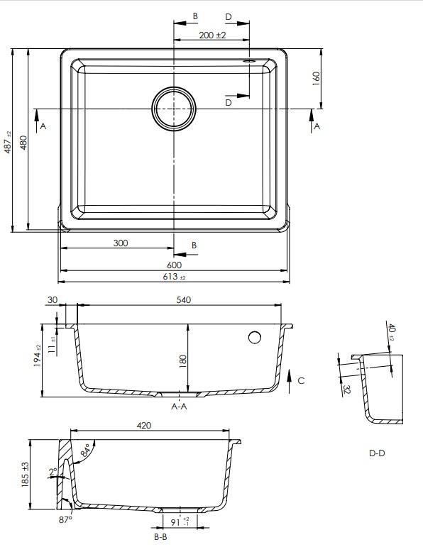 GraniteMy Tradition rustic intermediate granite sink 60x48 cm black farmhouse undermount 1208957288 - Productafbeelding 4