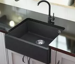 GraniteMy Tradition rustic intermediate granite sink 60x48 cm black farmhouse undermount 1208957288