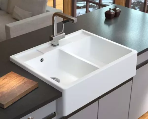 GraniteMy Farmhouse double country sink granite sink 80x63 cm white intermediate and undermount 1208957290