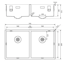 Lorreine Royal gun metal double sink 3434 cm Undermount Flush-mounted and Inset Kitchen Sink 3434SP-GunMetal 1208957311