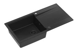 Quadri Luton black granite Inset Kitchen Sink with draining board reversible 100x50cm with black plug 1208957323