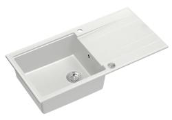 Quadri Luton white granite Inset Kitchen Sink with draining board reversible 100x50cm with stainless steel plug 1208957324