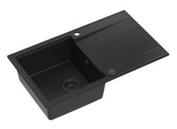 Quadri Luton black granite Inset Kitchen Sink with draining board reversible 86x50cm with black plug 1208957327