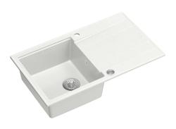 Quadri Luton white granite Inset Kitchen Sink with draining board reversible 86x50cm with stainless steel plug 1208957328