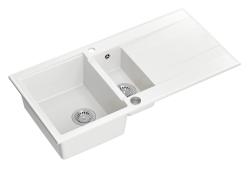 Quadri Luton white granite inset 1.5 kitchen sink with draining board reversible 100x50cm with stainless steel plug 1208957330