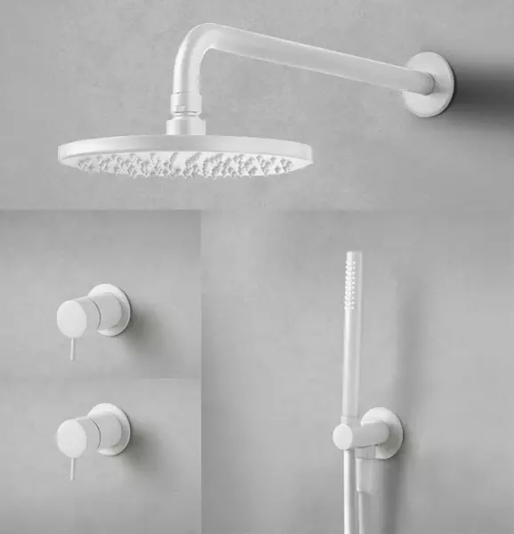 Waterevolution Flow concealed shower set matt white with thermostat rain shower and hand shower 1208957344