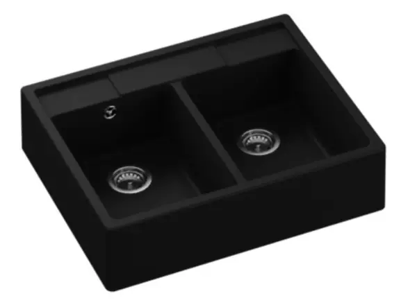 GraniteMy Farmhouse double black country sink granite sink 80x63 cm intermediate and undermount 1208957352