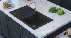 GraniteMy Smart extra shallow granite inset black sink 76x44cm with drainer reversible 1208957353