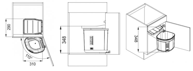 Franke Sorter Mini revolving waste system at door 17 liter waste garbage can 1210176518