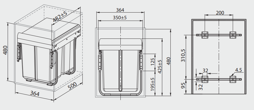 Garbi Sorter S-40-2 built-in waste system with 2 waste bins 2 x 20 1208957364