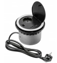 Indux Cover built-in pin-earth silver kitchen socket for worktop with 2 USB sockets 1208957399