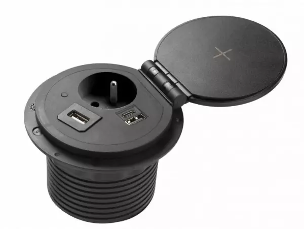 Indux Cover built-in pin-earth black kitchen socket for worktop with interchangeable plugs 1208957398