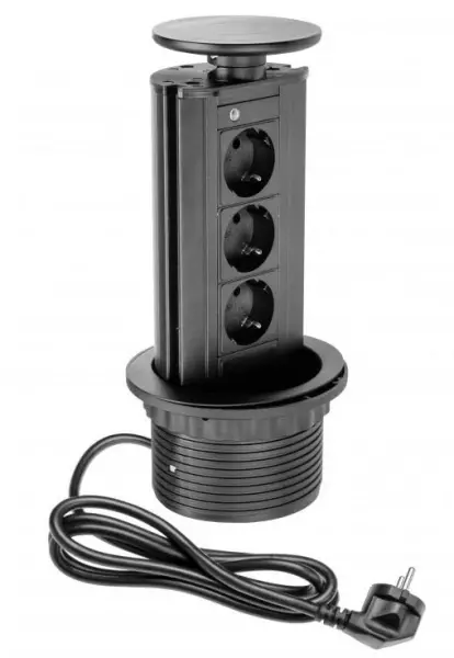 Indux Up & Down retractable earthed black kitchen socket for worktop with 3 outlets 1208957403