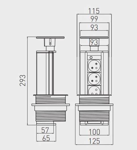 Indux Up & Down retractable pin earthing black kitchen socket for worktop with 3 outlets 1208957404