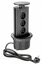 Indux Up & Down retractable pin earthing black kitchen socket for worktop with 3 outlets 1208957404