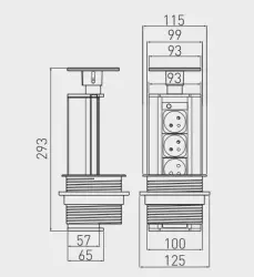 Indux Up & Down retractable pin earthing black kitchen socket for worktop with 3 outlets 1208957404