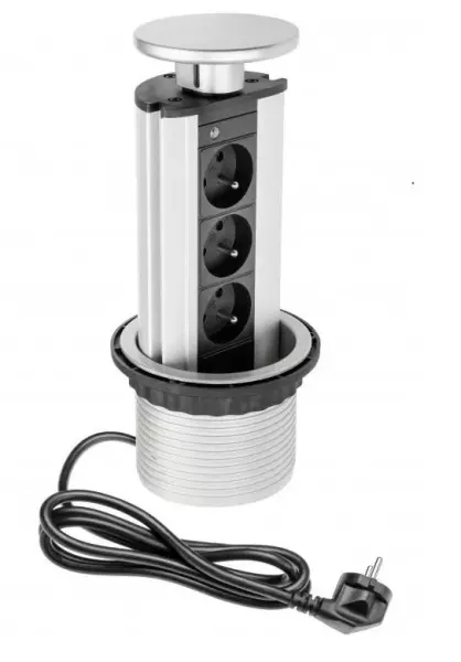 Indux Up & Down retractable pin earthing silver kitchen socket for worktop with 3 outlets 1208957410