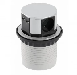 Indux Push retractable earthed silver kitchen socket for worktop with 3 outlets and 2 x USB 1208957411