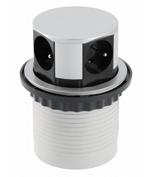 Indux Push retractable pin earthing silver kitchen socket for worktop with 4 outlets 1208957413