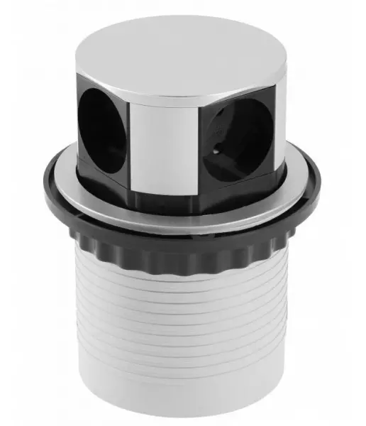 Indux Push retractable earthed silver kitchen socket for worktop with 4 outlets 1208957414