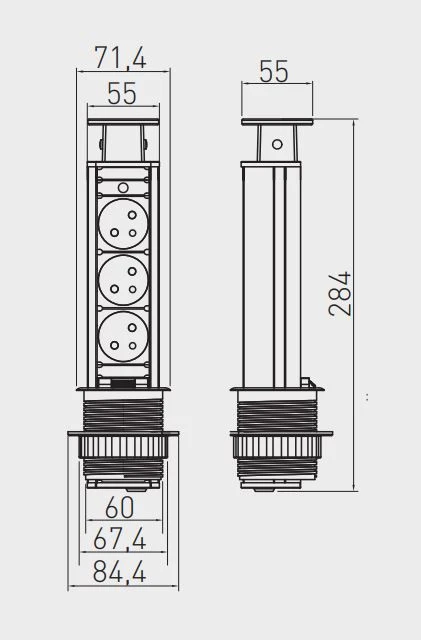 Indux Up & Down small retractable pin earthing black kitchen socket for worktop with 3 outlets 1208957417