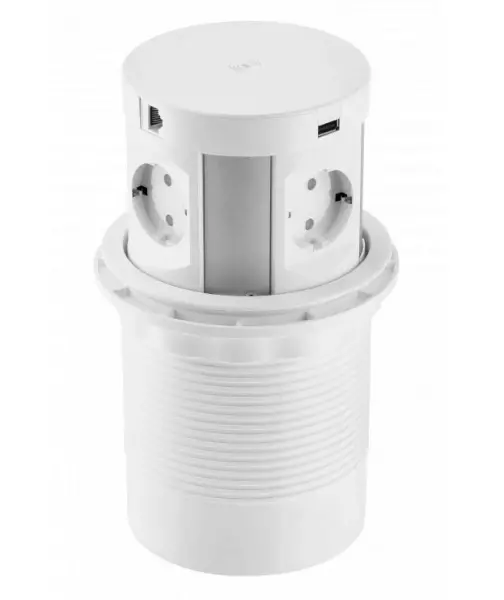 Indux Push retractable earthed white kitchen socket for worktop with 4 outlets, 2 x USB, 2 x RJ45 and wireless charging 1208957419