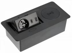 Indux Flip Small pin earthing kitchen socket for worktop matt black with wireless and 2 USB chargers 1208957428