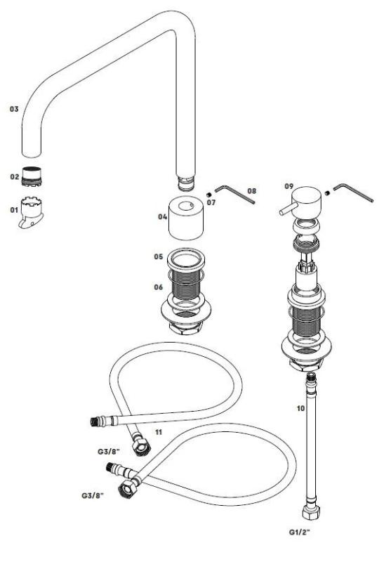 Waterevolution Flow 2-hole kitchen mixer gunmetal PVD T151HGME