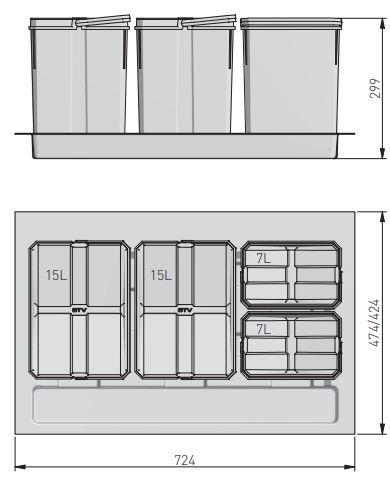 Garbi Basket B-80-4 waste sorting system for drawer 80cm incl. holder and 4 waste bins 1208957477