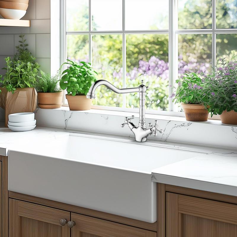 AquaTrimo Windsor classic nostalgic kitchen tap with angled spout, chrome 21WS7531CM