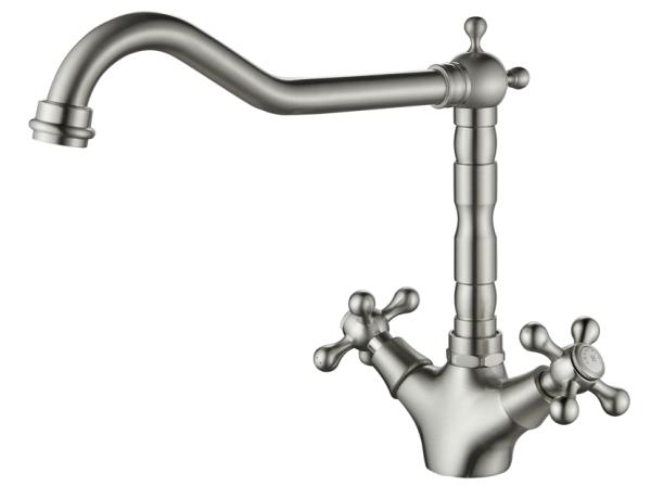 AquaTrimo Windsor nostalgic kitchen tap with angled spout, stainless steel 21WS7531NM