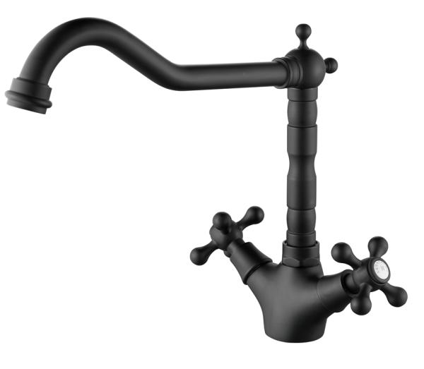 AquaTrimo Windsor nostalgic kitchen tap with angled spout, matt black 21WS7531SW