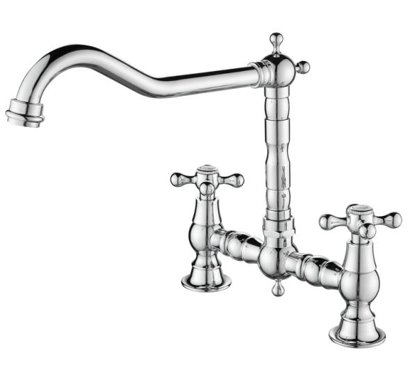 AquaTrimo Windsor 2-hole classic nostalgic kitchen bridge tap with angled spout, chrome 21WS7653CM