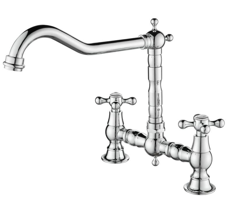 AquaTrimo Windsor 2-hole classic nostalgic kitchen bridge tap with angled spout, chrome 21WS7653CM
