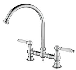 AquaTrimo Country 2-hole classic nostalgic kitchen bridge tap with round spout, chrome 21CT7655CM