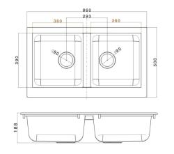 Ausmann Fibre double sink black plastic inset 86x50cm 1208957669