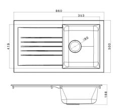 Ausmann Fibre sink white reversible with drainer inset 86x50 cm 1208957673