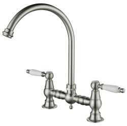 AquaTrimo Country 2-hole classic nostalgic kitchen bridge tap with round spout, stainless steel 21CT7655NM