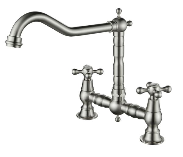 AquaTrimo Windsor 2-hole classic nostalgic kitchen bridge tap with angled spout, stainless steel 21WS7653NM