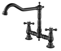 AquaTrimo Windsor 2-hole classic nostalgic kitchen bridge tap with angled spout, black 21WS7653SW