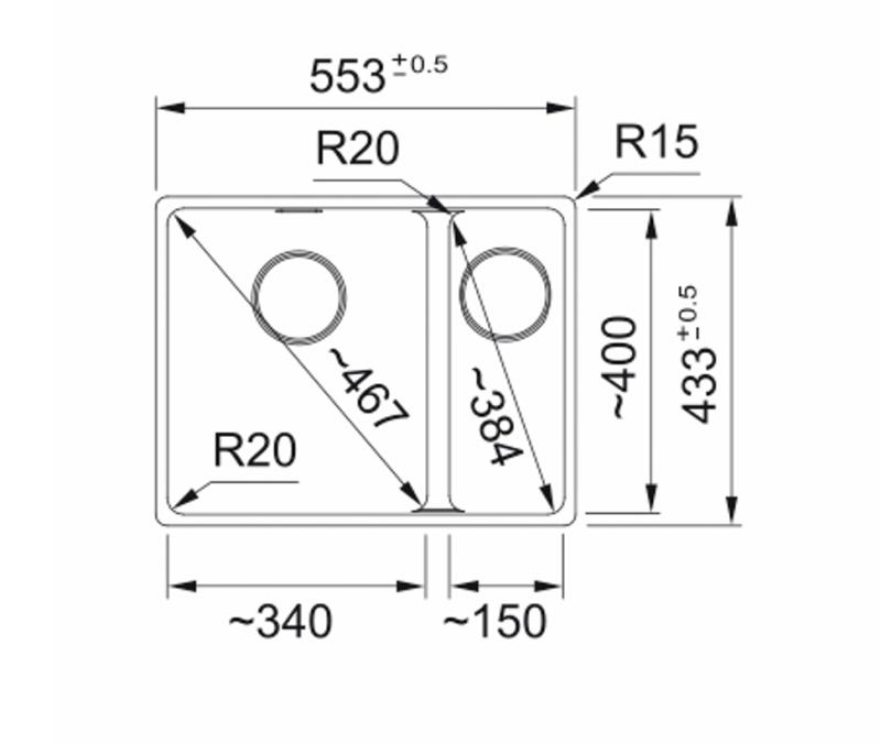 Franke Maris MRG 160-34-15 Fragranite Stone Grey Sink, Left Basin Undermount