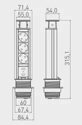 Indux Up & Down small retractable earthed silver kitchen socket for worktop with 3 outlets and 2 x USB 1208957840