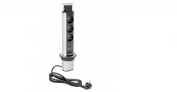 Indux Up & Down small retractable pin earthing silver kitchen socket for worktop with 3 outlets and 2 x USB 1208957842