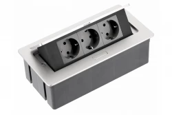 Indux Flip Medium retractable earthed aluminum kitchen socket for worktop or wall unit with 3 outlets 1208957844