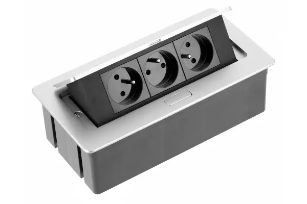 Indux Flip Medium pin earthing aluminum kitchen socket for worktop or wall unit with 3 outlets 1208957846