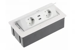 Indux Flip Medium retractable earthed white kitchen socket for worktop or wall unit with 2 outlets and 2 USB chargers 1208957847