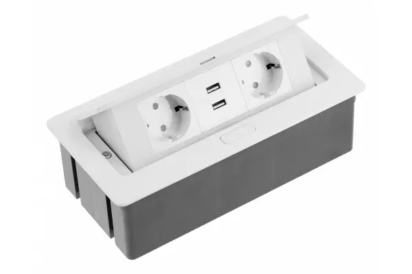 Indux Flip Medium retractable earthed white kitchen socket for worktop or wall unit with 2 outlets and 2 USB chargers 1208957847