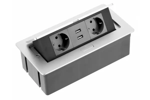 Indux Flip Medium earthed aluminum kitchen socket for worktop or wall unit with 2 outlets and 2 USB chargers 1208957848