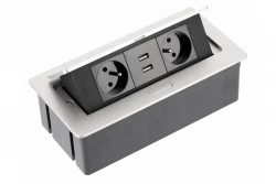 Indux Flip Medium pin earthing aluminum kitchen socket for worktop or wall unit with 2 outlets and 2 USB chargers 1208957850